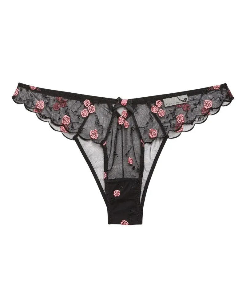 Fleur Du Mal Bestickter Tanga mit Wellensaum - Schwarz Schwarz