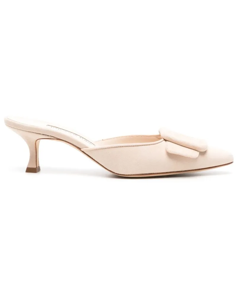 Manolo Blahnik Maysale Mules aus Wildleder 50mm Nude