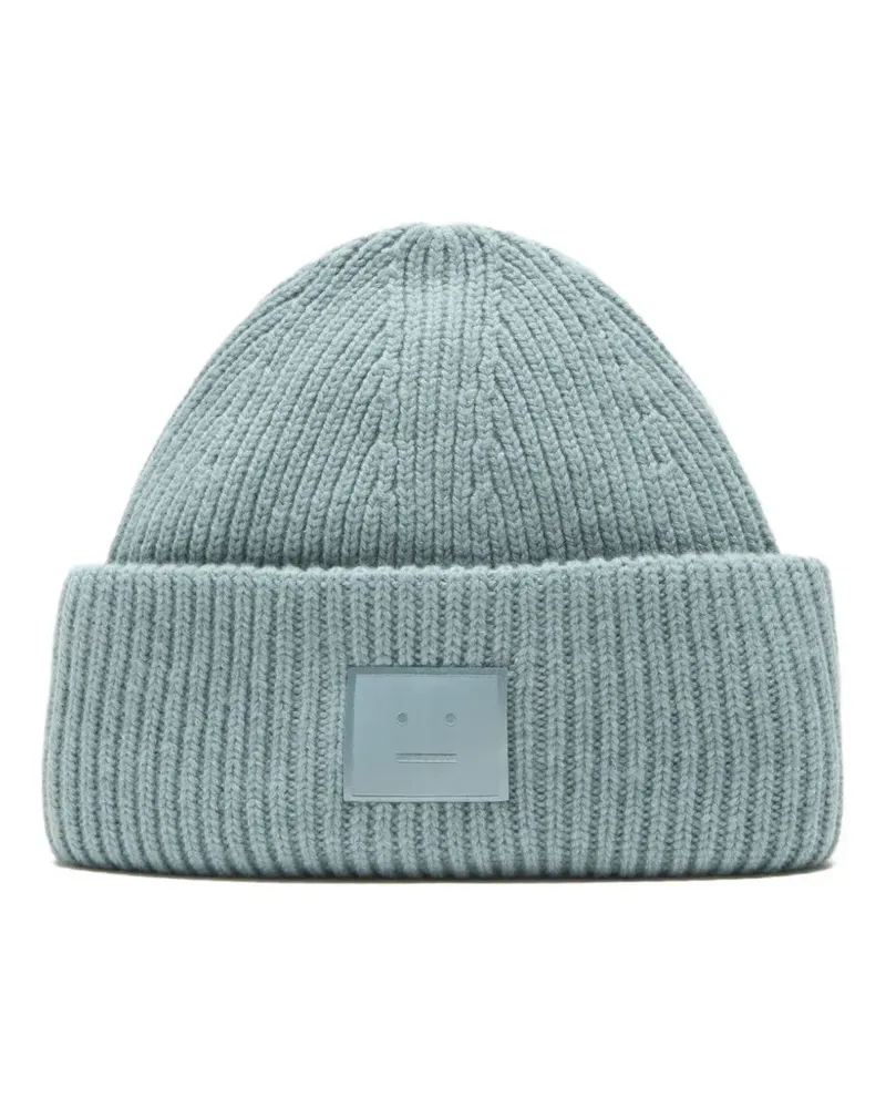 Acne Studios Gerippte Beanie mit Gesicht-Patch - Blau Blau