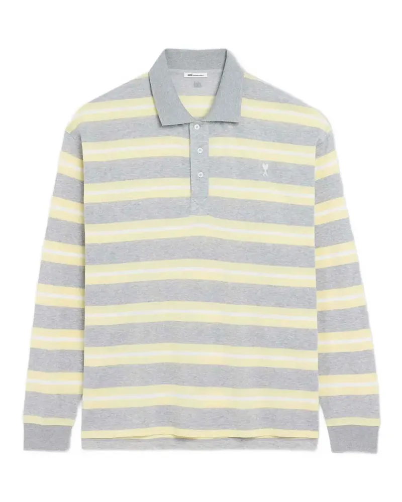 AMI Paris striped mercerised-jersey polo shirt - Grau Grau