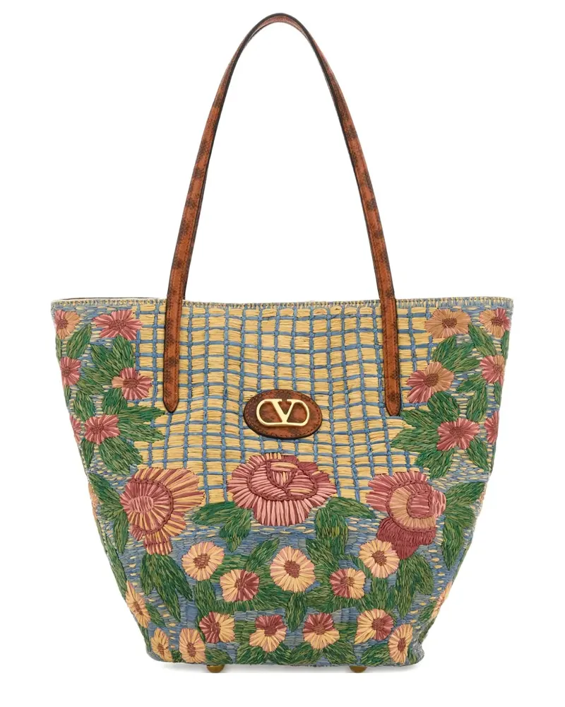 Valentino Garavani Tote Bag aus Raffiabast mit Signature-Logo - Blau Blau