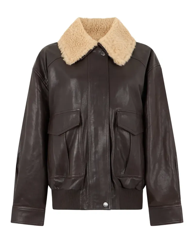 Max Mara Lederjacke mit Shearling-Kragen - Braun Braun