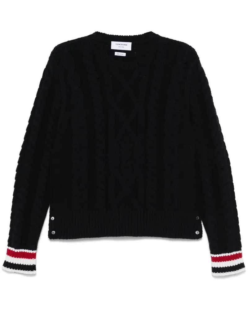 Thom Browne Zopfmuster-Pullover mit RWB-Streifen - Blau Blau