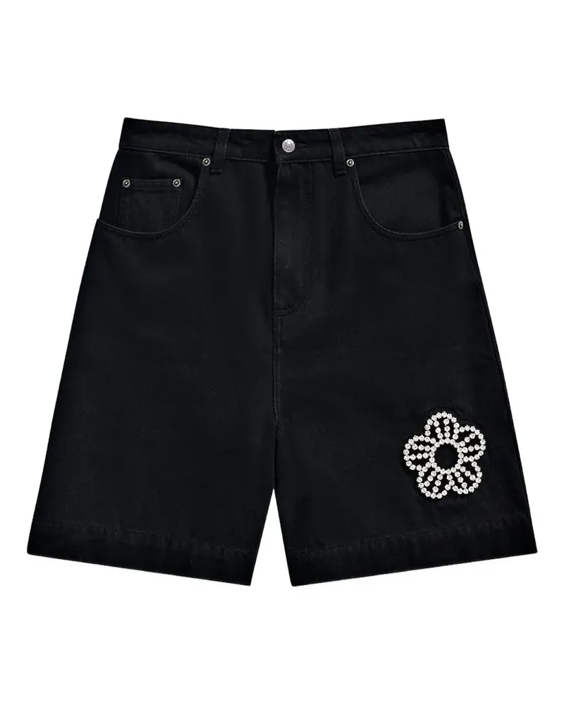Area Jeans-Shorts mit Kristallblume - Schwarz Schwarz