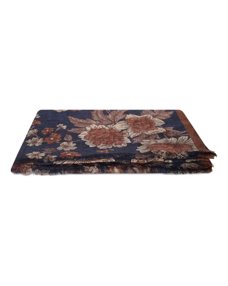 Dell'oglio Ausgefranster Schal mit Blumenprint - Blau Blau