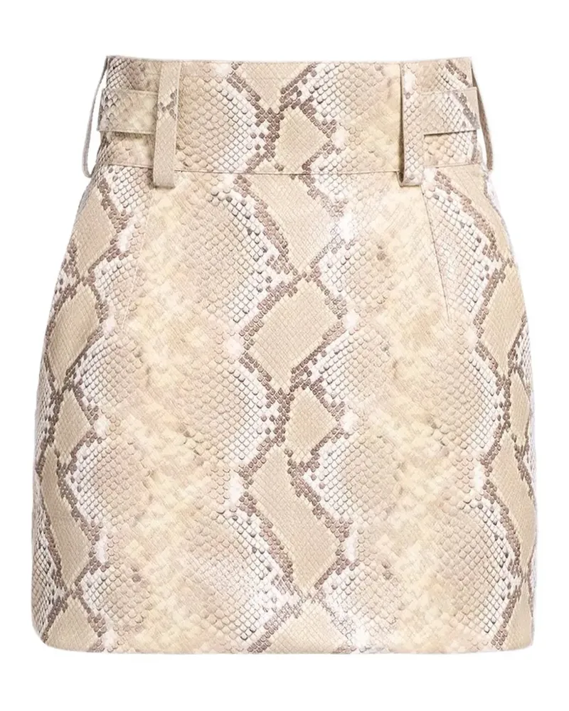 Elie Saab Minirock mit Python-Print und Gürtel - Nude Nude