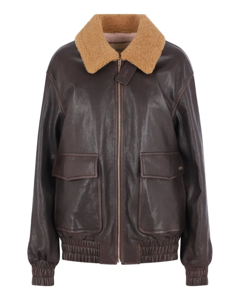 Valentino Garavani shearling-collar leather bomber jacket - Braun Braun