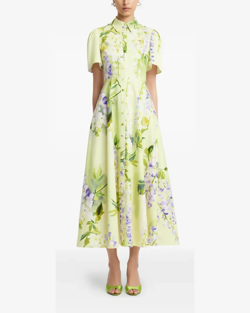 LEO LIN Bianca floral-appliquéd midi dress - Gelb Gelb
