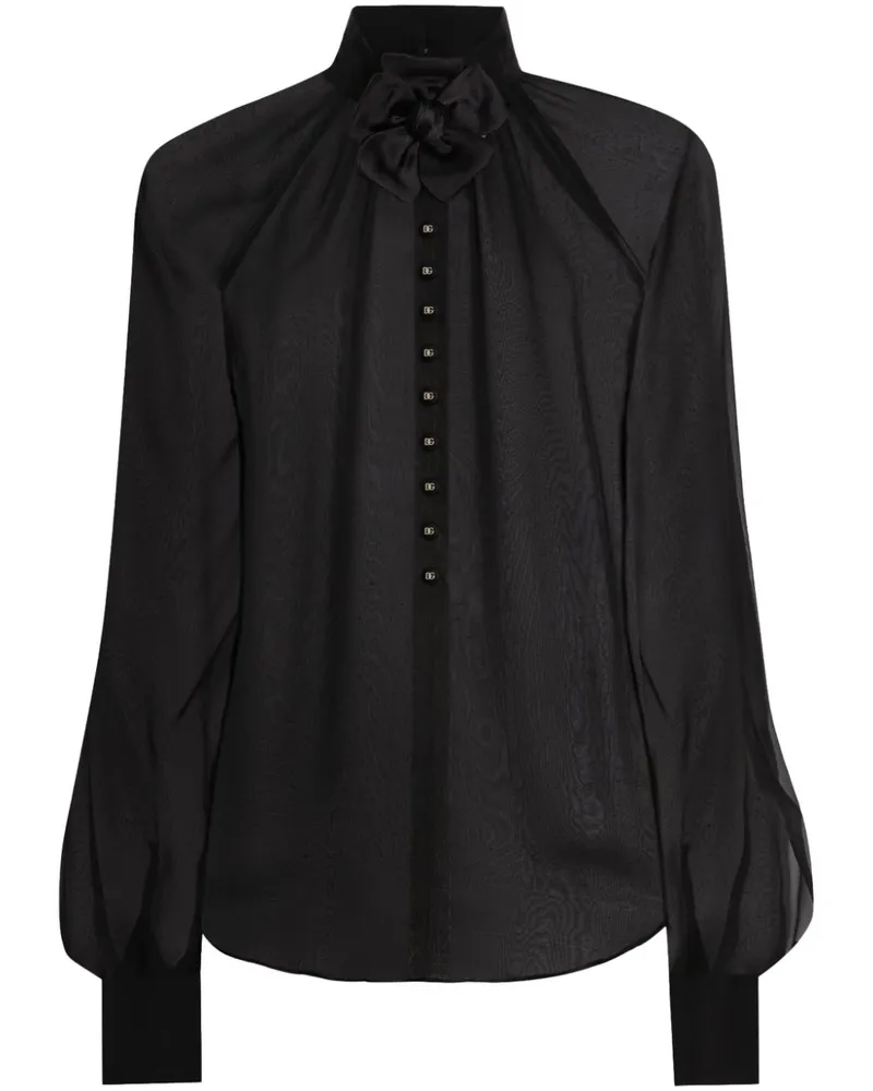 Dolce & Gabbana Hemd mit Blumenapplikation - Schwarz Schwarz