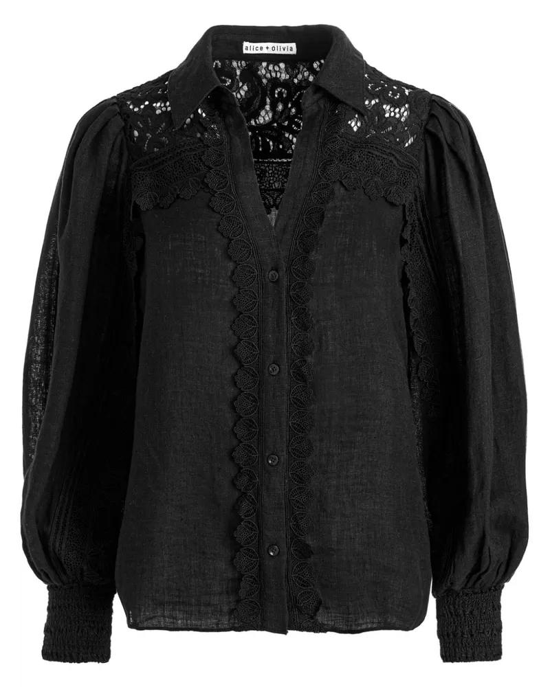 Alice + Olivia Venty Hemd aus Leinen - Schwarz Schwarz
