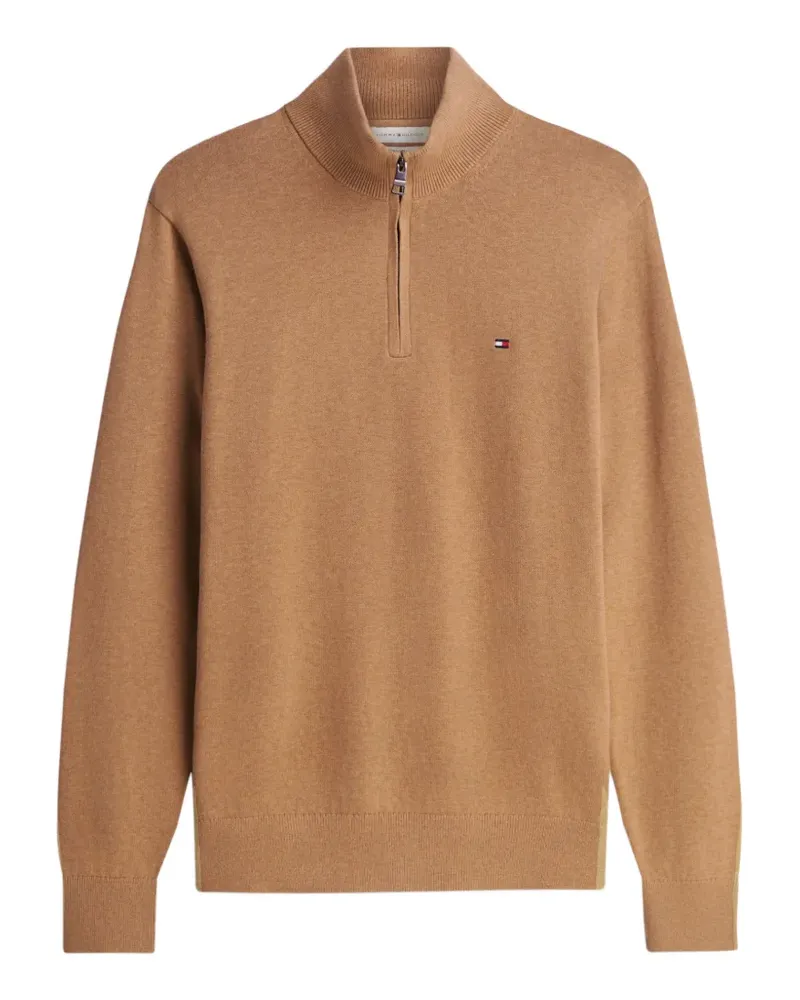 Tommy Hilfiger Bestickter Pullover mit Viertelreißverschluss - Braun Braun