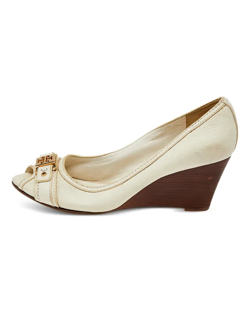 Tory Burch logo-plaque peep-toe pumps - Nude Nude