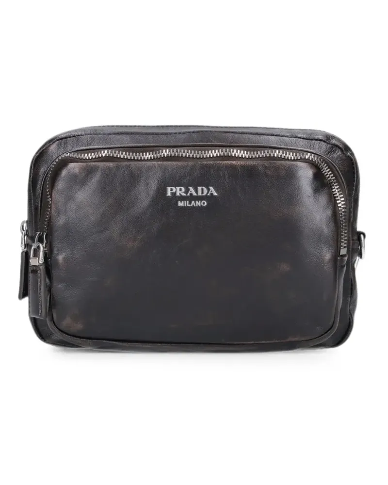 Prada logo-print nappa leather shoulder bag - Braun Braun