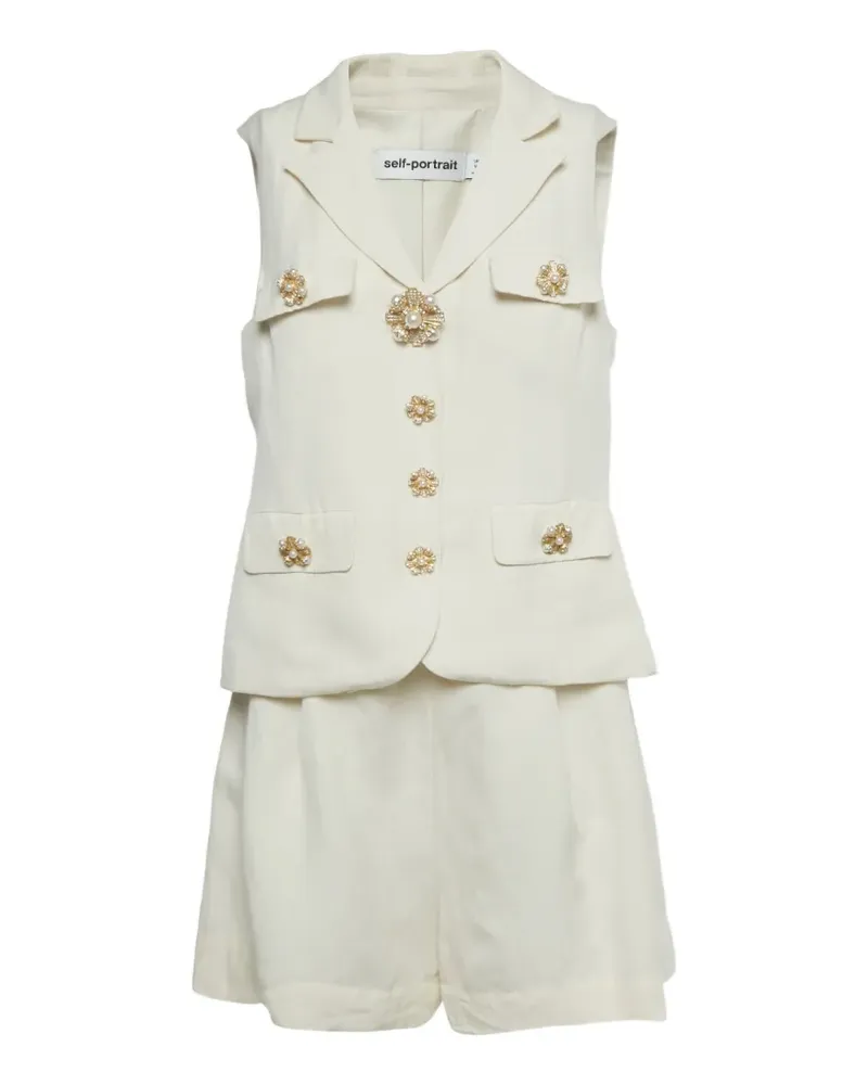 Self-Portrait tailored flower-embellished playsuit - Nude Nude