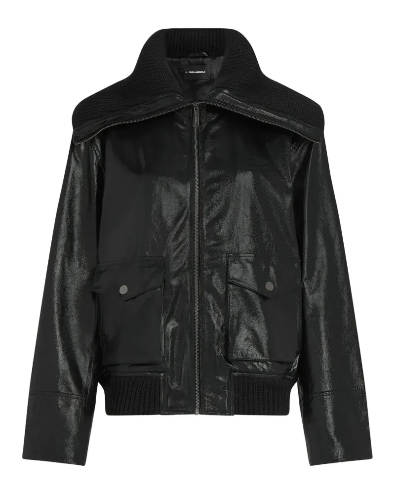 Karl Lagerfeld Lederjacke mit Strickkragen - Schwarz Schwarz