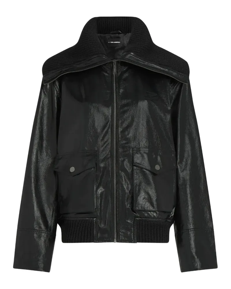 Karl Lagerfeld Lederjacke mit Strickkragen - Schwarz Schwarz