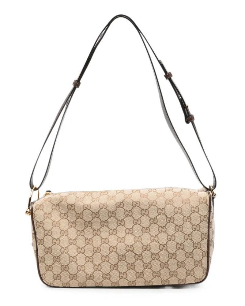 Gucci Half Horsebit Schultertasche mit GG Supreme-Muster - Nude Nude