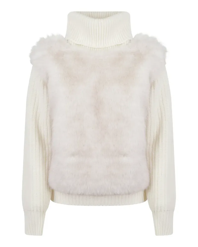 Herno faux-fur panel roll-neck sweater - Weiß Weiß