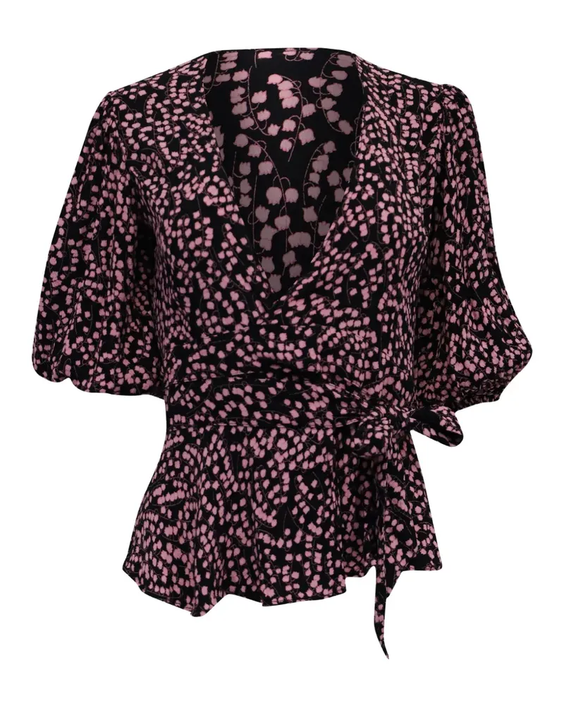 Ganni Wickelbluse mit Blumen-Print - Schwarz Schwarz