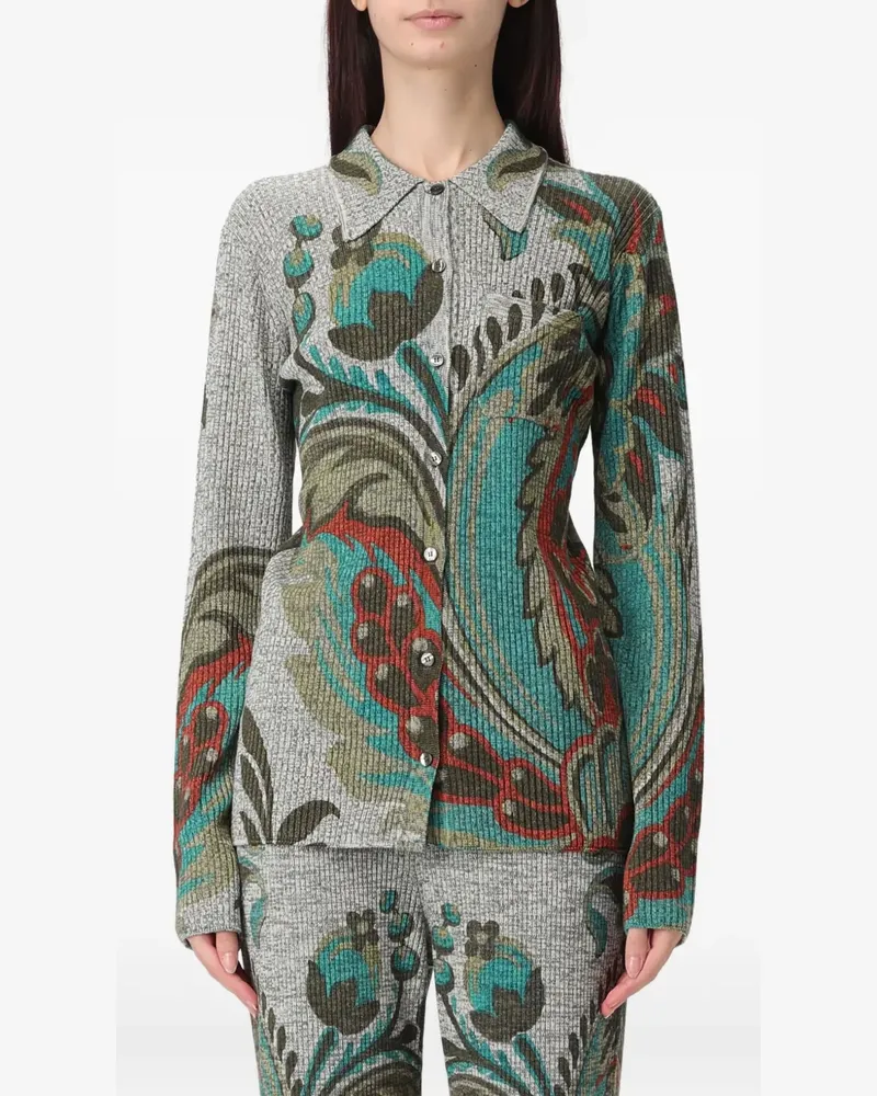 Etro Geripptes Hemd mit Paisleymuster - Grau Grau