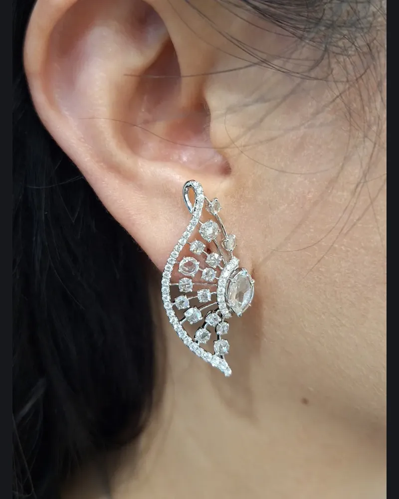 HYT Jewelry Hängeohrringe mit Diamanten im Rosenschliff - Silber Silber
