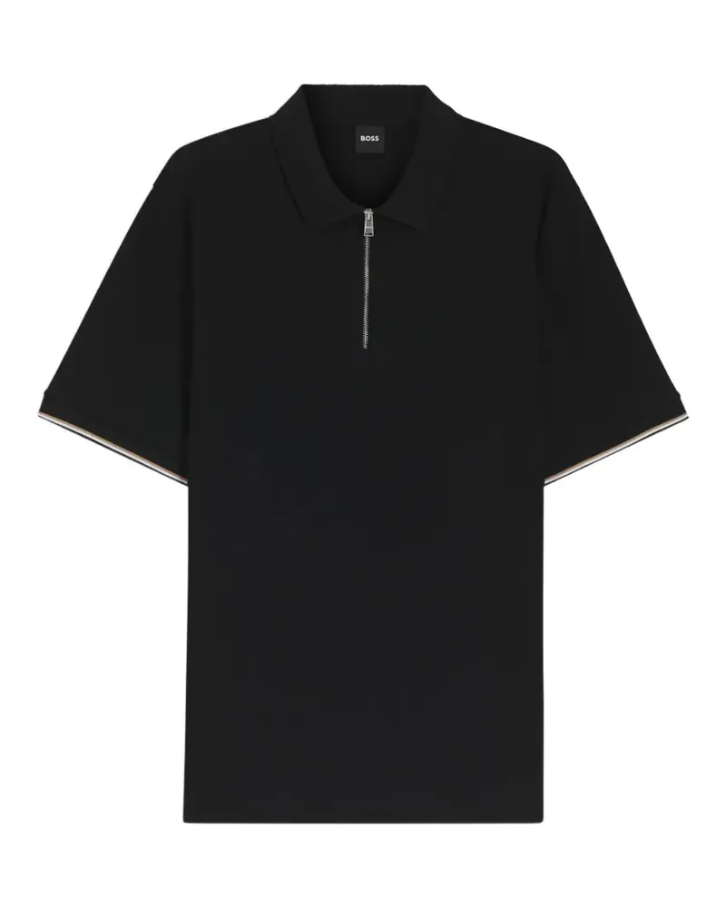 HUGO BOSS Geripptes Poloshirt mit Reißverschluss - Schwarz Schwarz