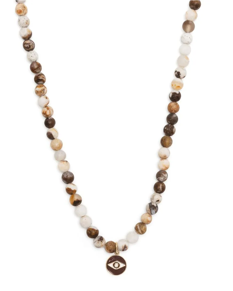 Sydney Evan Perlenkette mit Evil Eye aus 14kt Gelbgold - Braun Braun