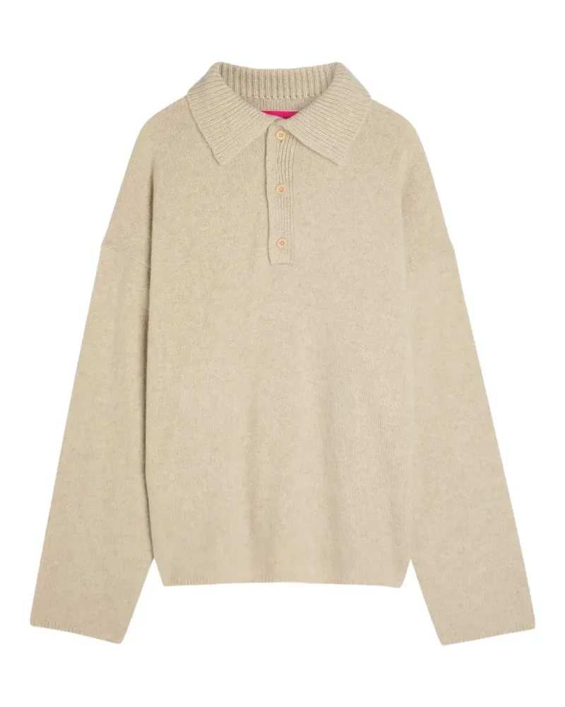 The Elder Statesman ribbed-knit long-sleeve polo shirt - Nude Nude