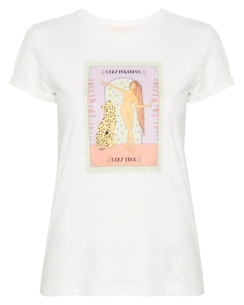 Twin-Set T-Shirt mit Logo-Stickerei - Weiß Weiß