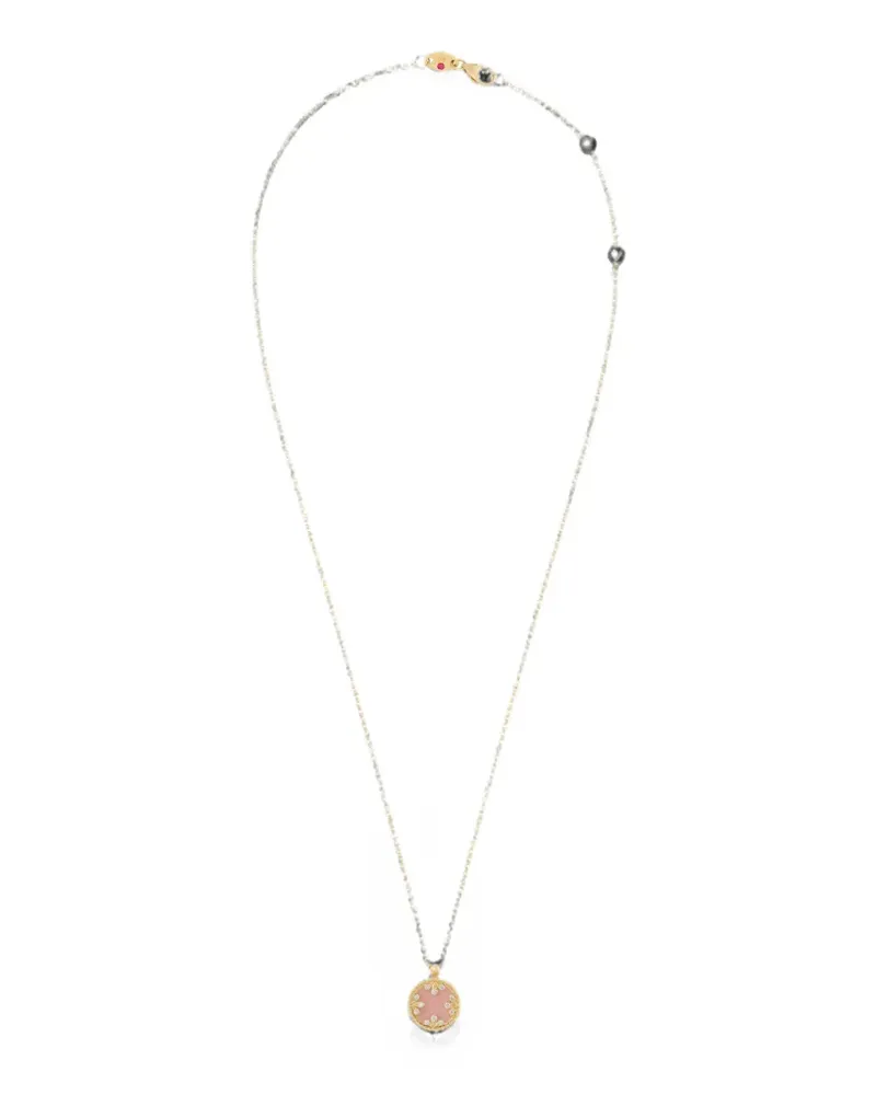 Roberto Coin Venetian Medallions diamond and pink opal necklace - Gold Gold