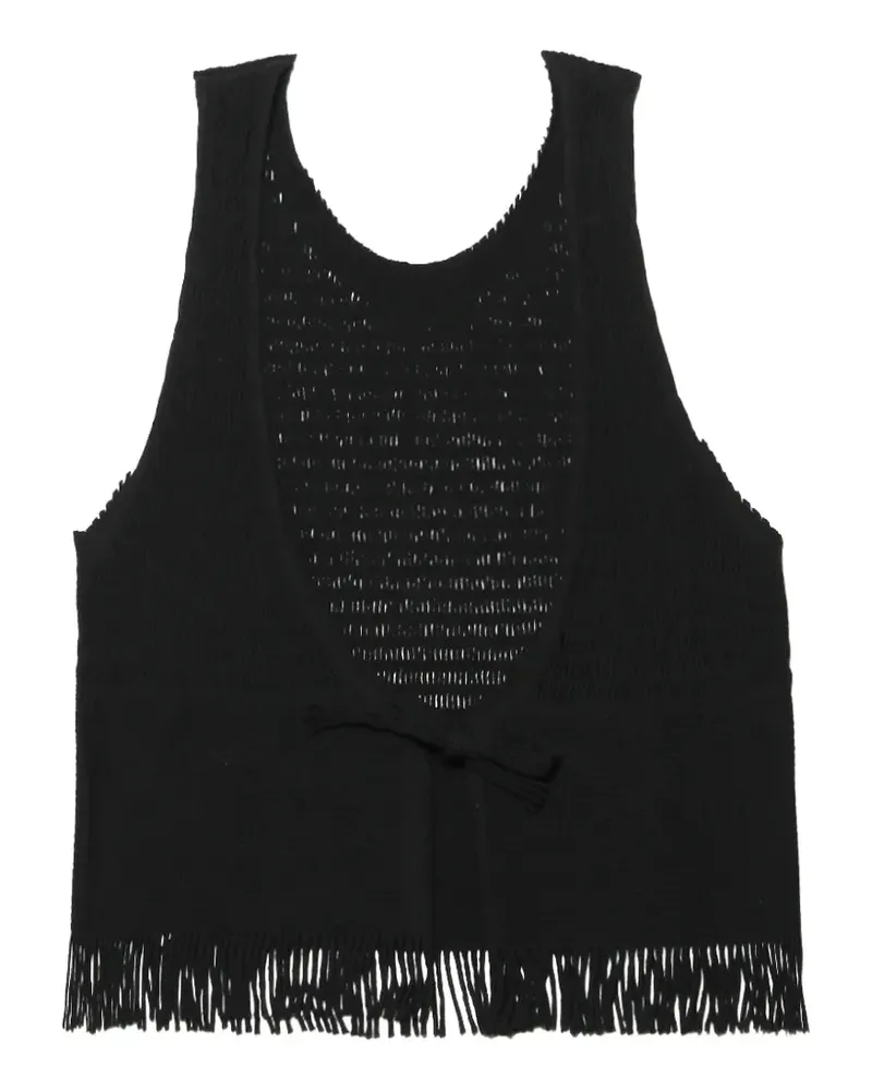Issey Miyake fringe-trim open-knit top - Schwarz Schwarz