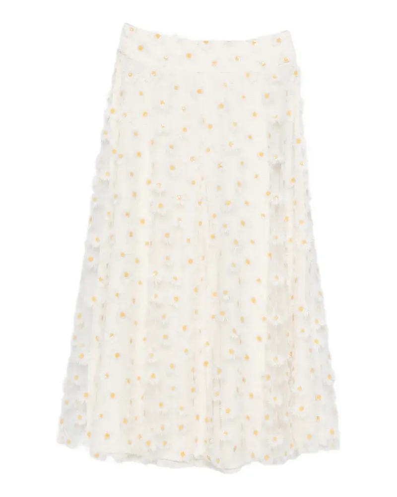 Luisa Cerano floral-appliqué mesh midi skirt - Nude Nude