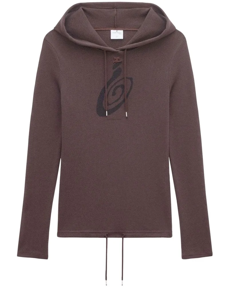 Courrèges Mesh-Hoodie mit Logo-Print - Braun Braun