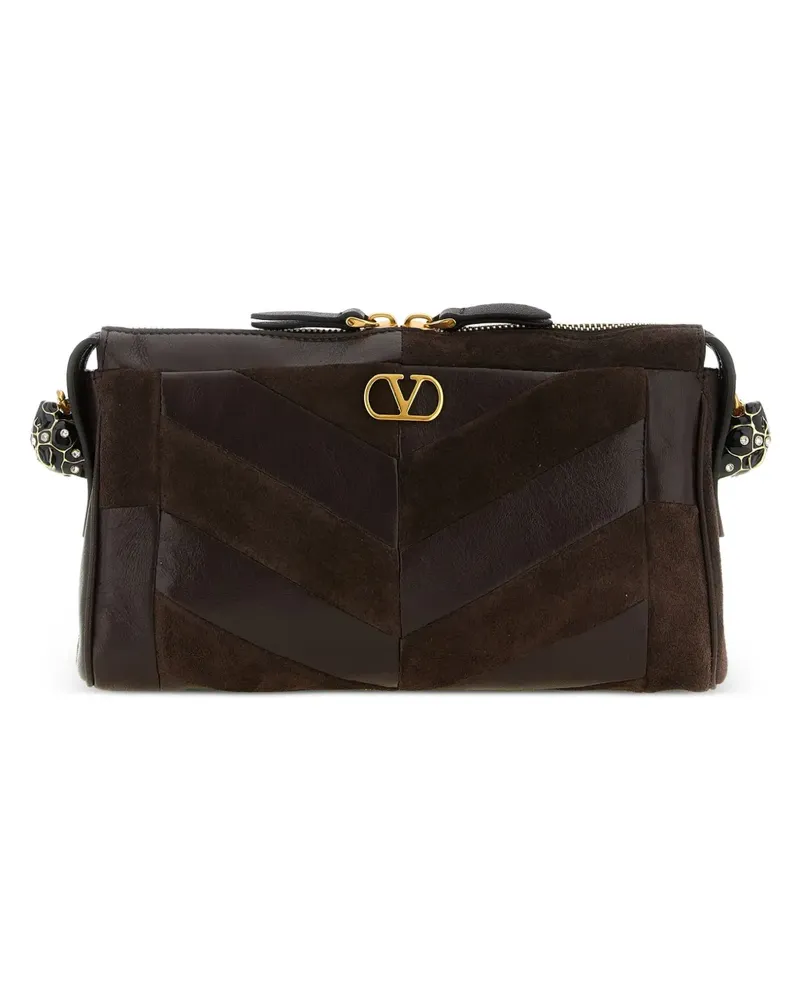 Valentino Garavani Kleine Panthea VLogo Signature Schultertasche im Patchwork-Look - Braun Braun