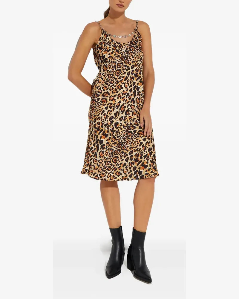 Paco Rabanne chain-detail leopard-print midi dress - Braun Braun