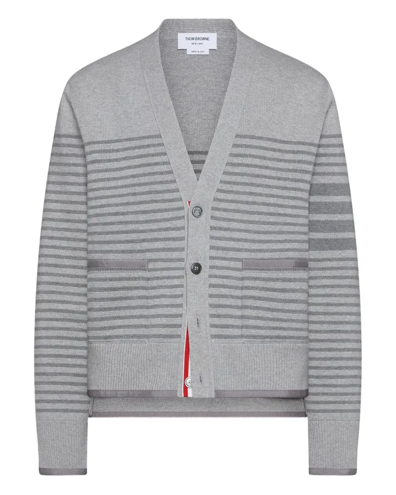 Thom Browne Gestreifter Cardigan mit V-Ausschnitt - Grau Grau