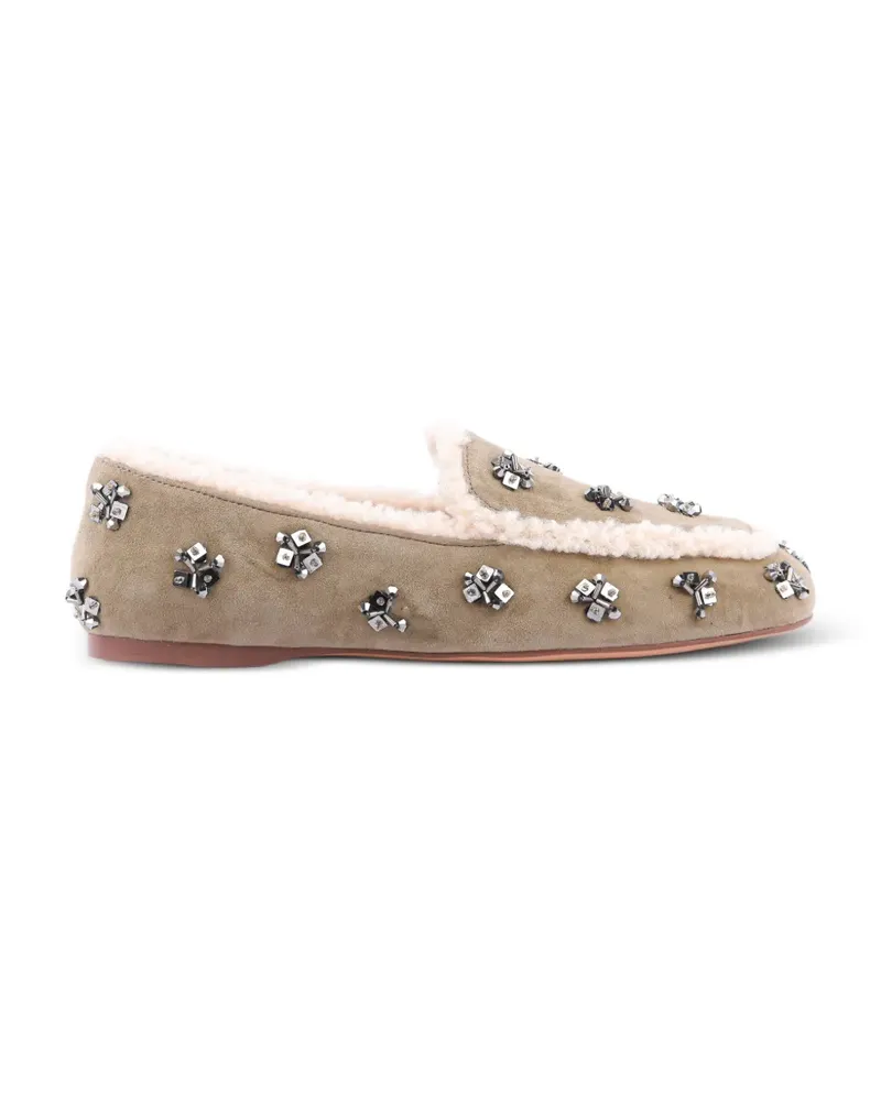 Lola Cruz Nivea Loafer mit Kristallen und Shearling-Besatz - Nude Nude