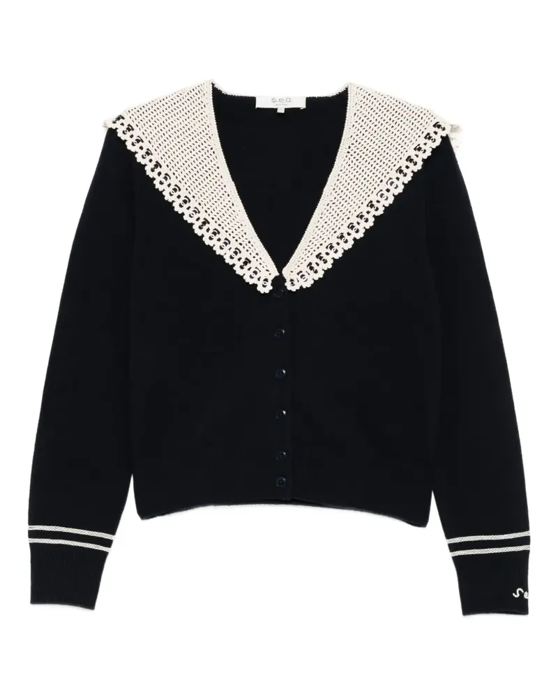 Sea Marie Cardigan mit Häkelkragen - Blau Blau