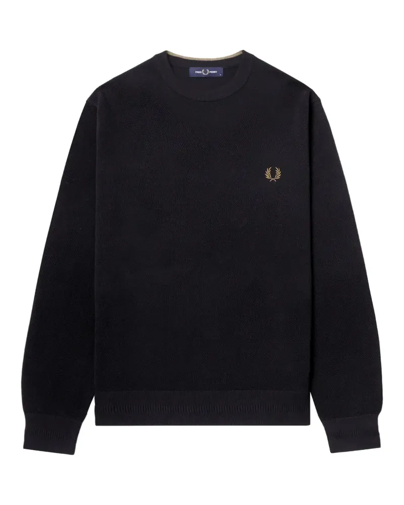 Fred Perry Piqué-Pullover mit Kranzstickerei - Schwarz Schwarz