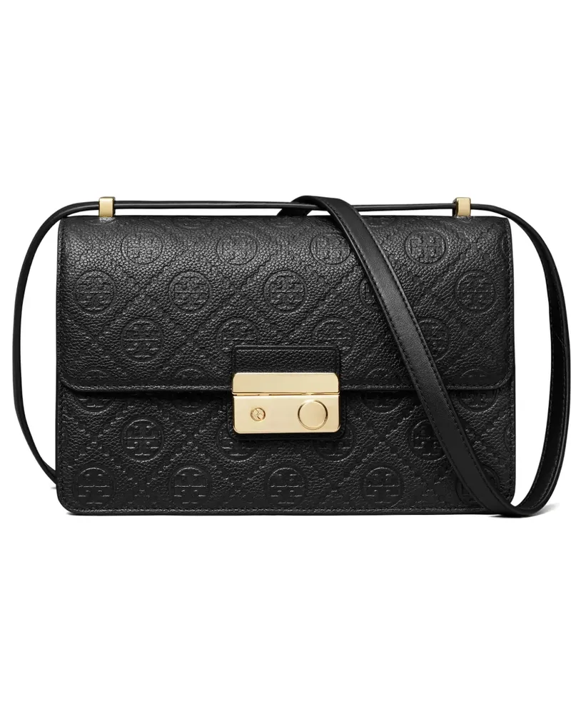 Tory Burch T-Monogram Schultertasche mit Prägung - Schwarz Schwarz
