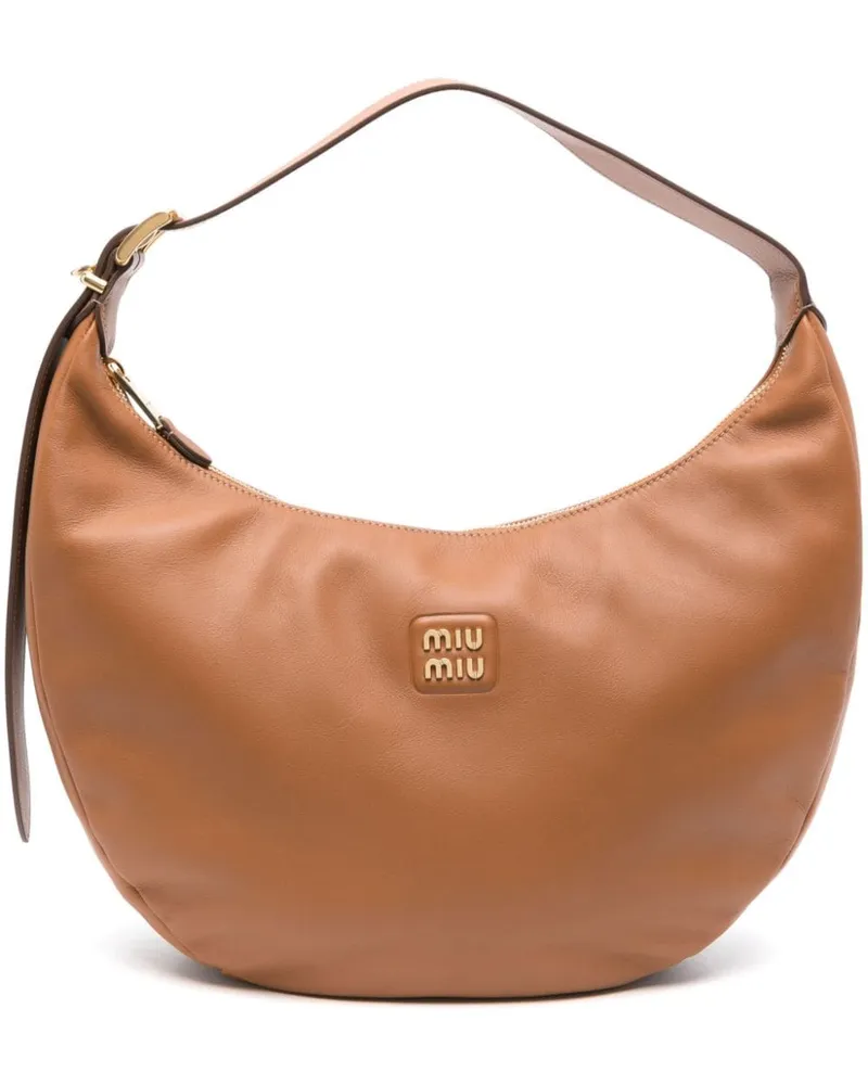 Miu Miu Schultertasche mit Logo-Schild - Braun Braun