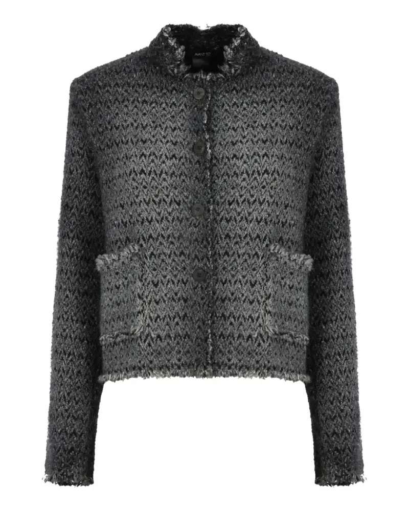 Avant Toi chevron-knit frayed-edge cropped jacket - Blau Blau