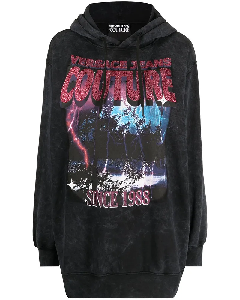 Versace Jeans Hoodie mit grafischem Print Schwarz