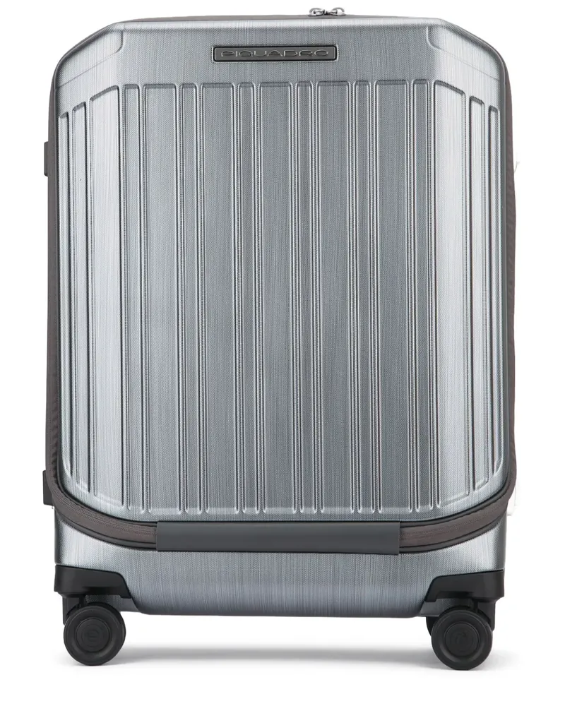 Piquadro Gerippter Rollkoffer mit Teleskopstange - Grau Grau