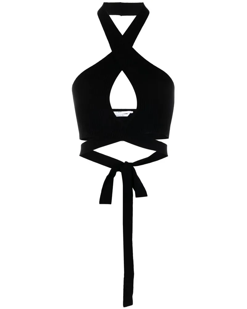 MSGM Geripptes Cropped-Strickoberteil - Schwarz Schwarz