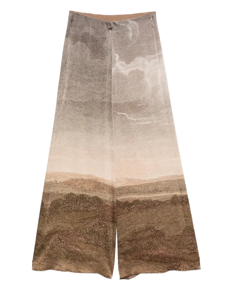 Pierre-Louis Mascia Weite Hose mit Landschafts-Print - Braun Braun