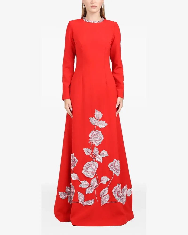 Dina Melwani floral embroidered column maxi dress - Rot Rot