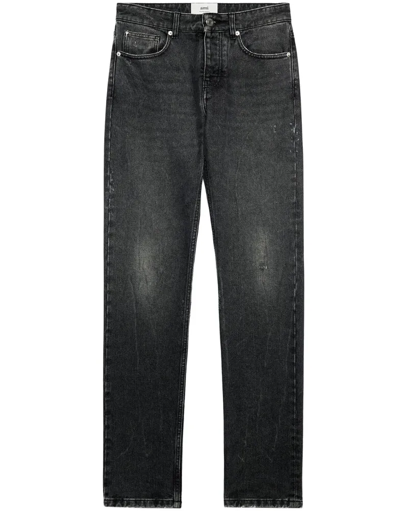 AMI Paris Straight-Leg-Jeans mit Logo-Patch - Schwarz Schwarz