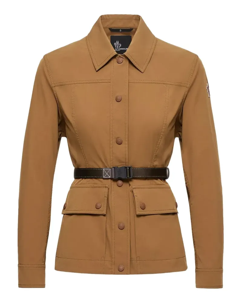 Moncler Isfara belted logo-patch shirt jacket - Nude Nude