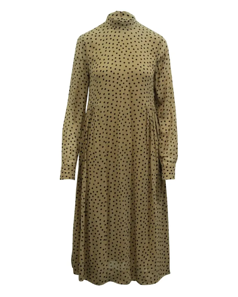 Ganni polka-dot high-neck midi dress - Braun Braun